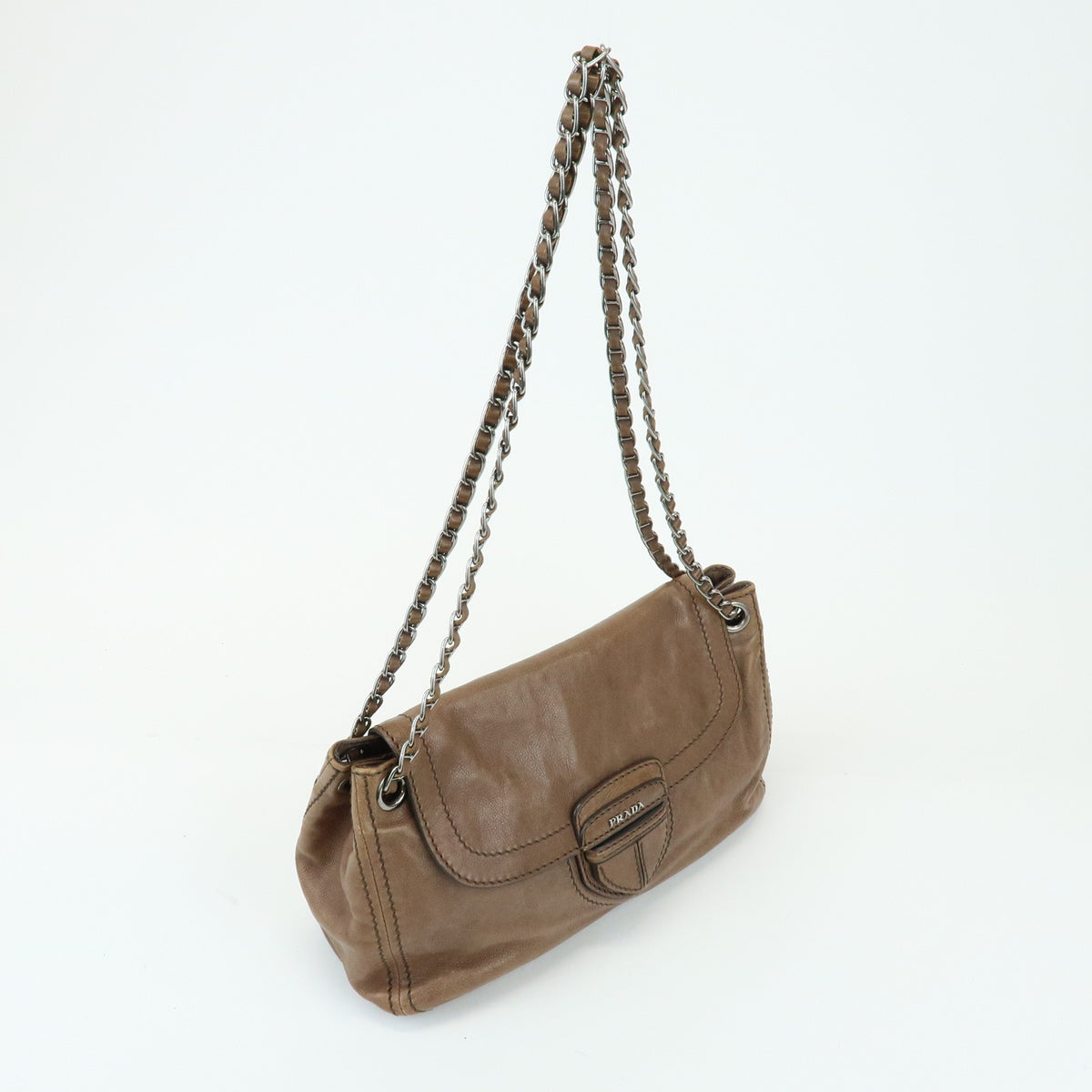 PRADA Front Flap Leather Chain Shoulder Bag Hand Bag Brown B4659C