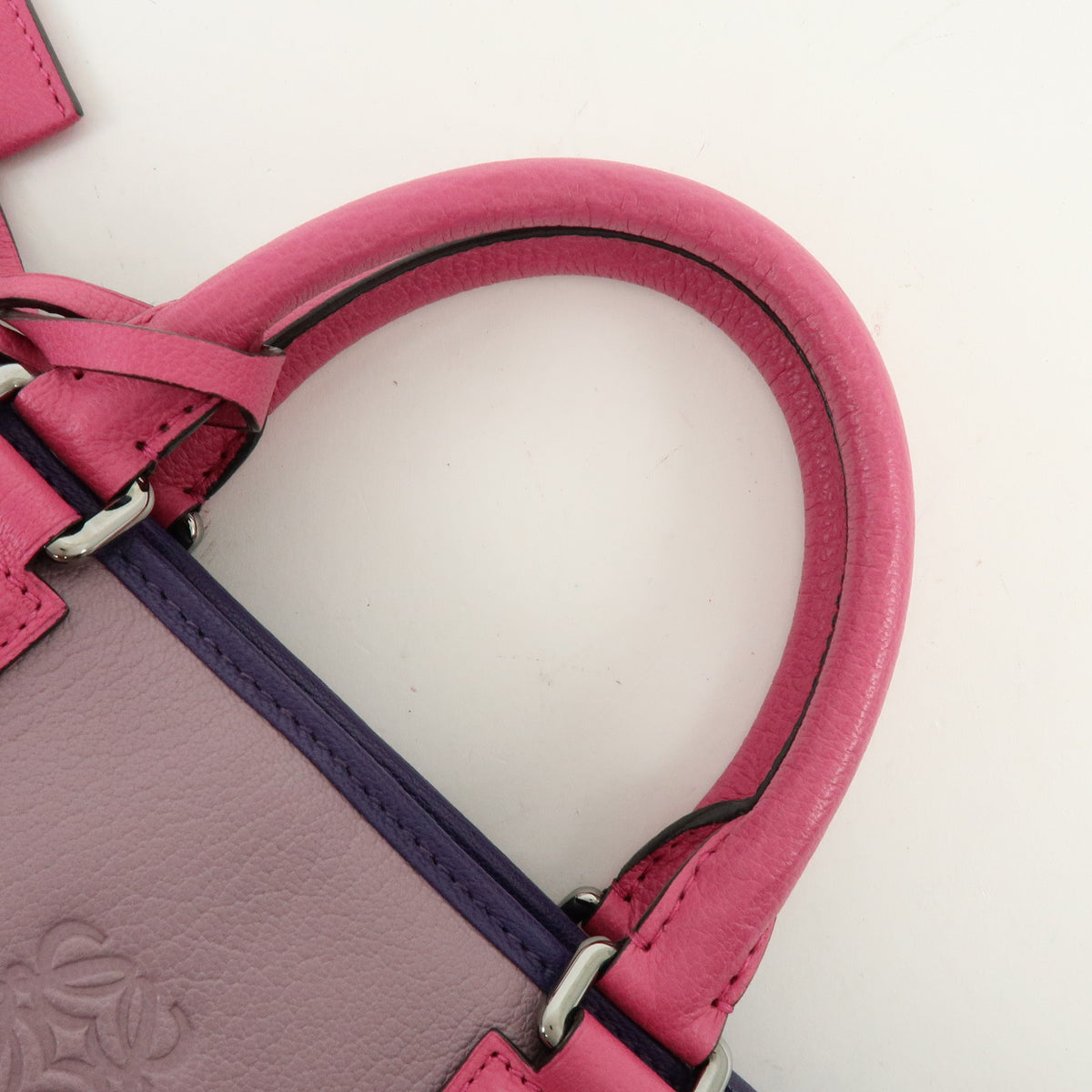 LOEWE Anagram Amazona 28 Leather Hand Bag Tote Bag Purple Pink
