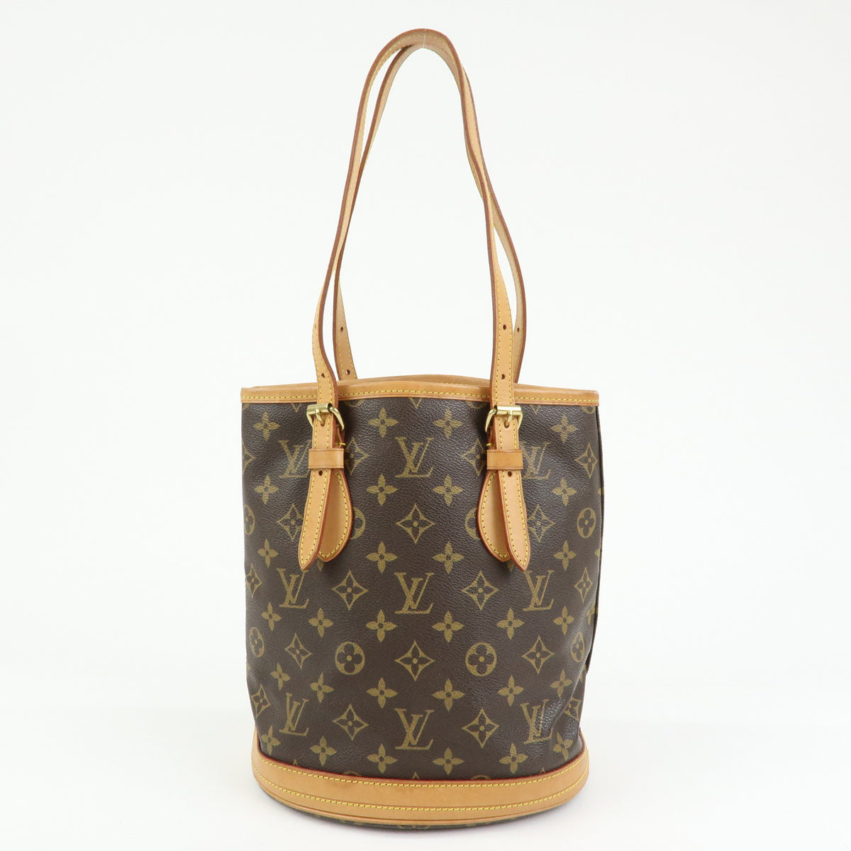 Louis Vuitton Monogram Canvas Leather Bucket PM Hand Bag Brown M42238