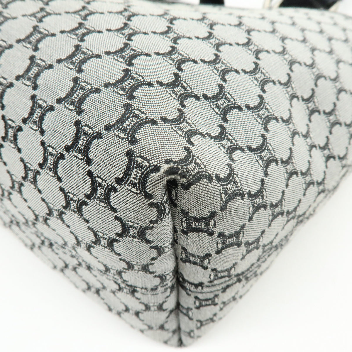 CELINE Macadam Canvas Leather Tote Bag Hand Bag Grey Black