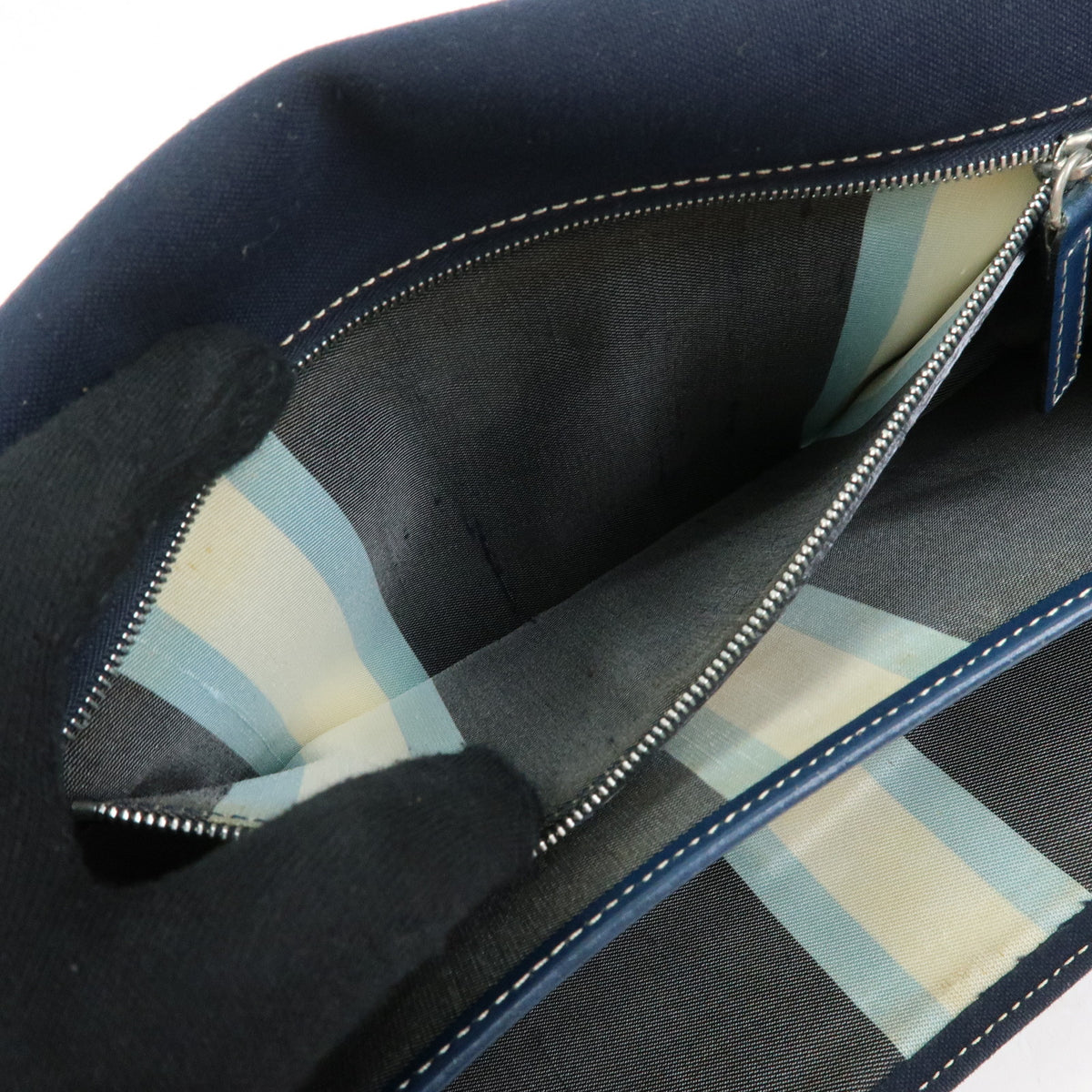 FENDI Mamma Baguette Canvas Shoulder Bag Hand Bag Navy 26424