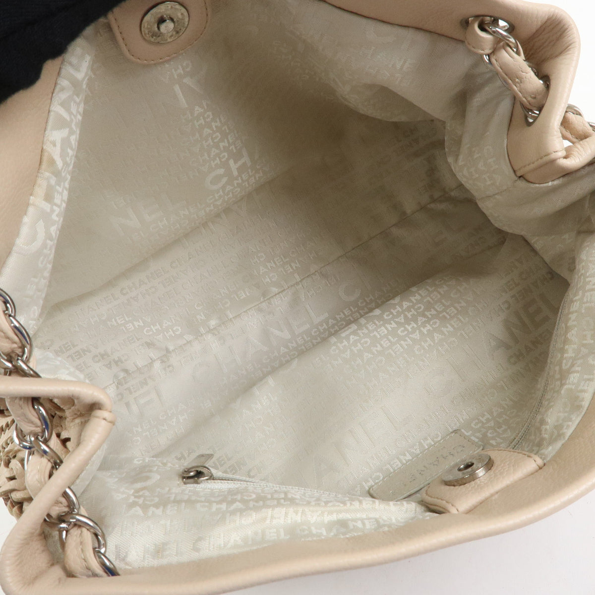 CHANEL Caviarskin Mesh CC Charm Chain Shoulder Bag Beige A28002