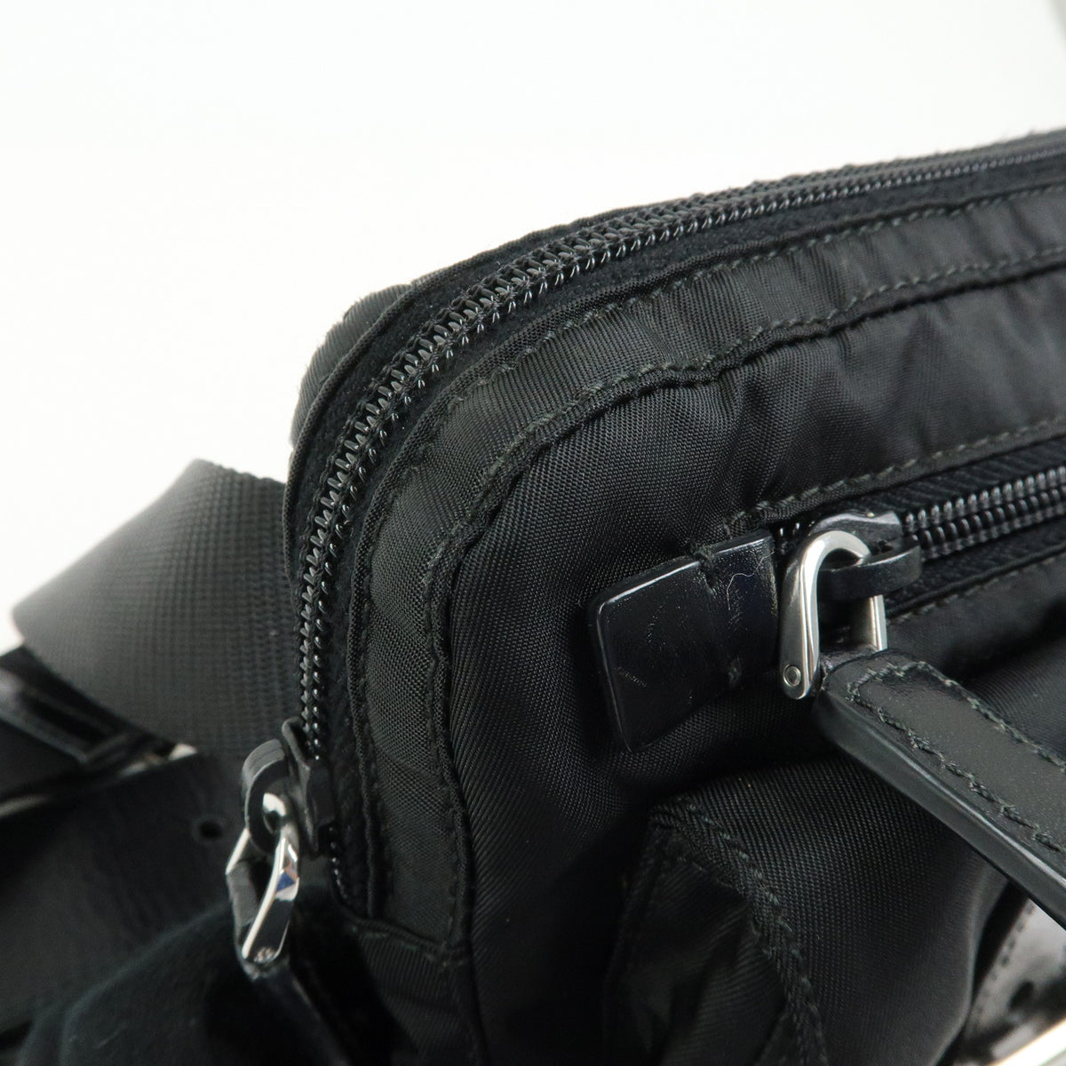PRADA Triangle Logo Nylon Leather Waist Bag Body Bag Black BM0008