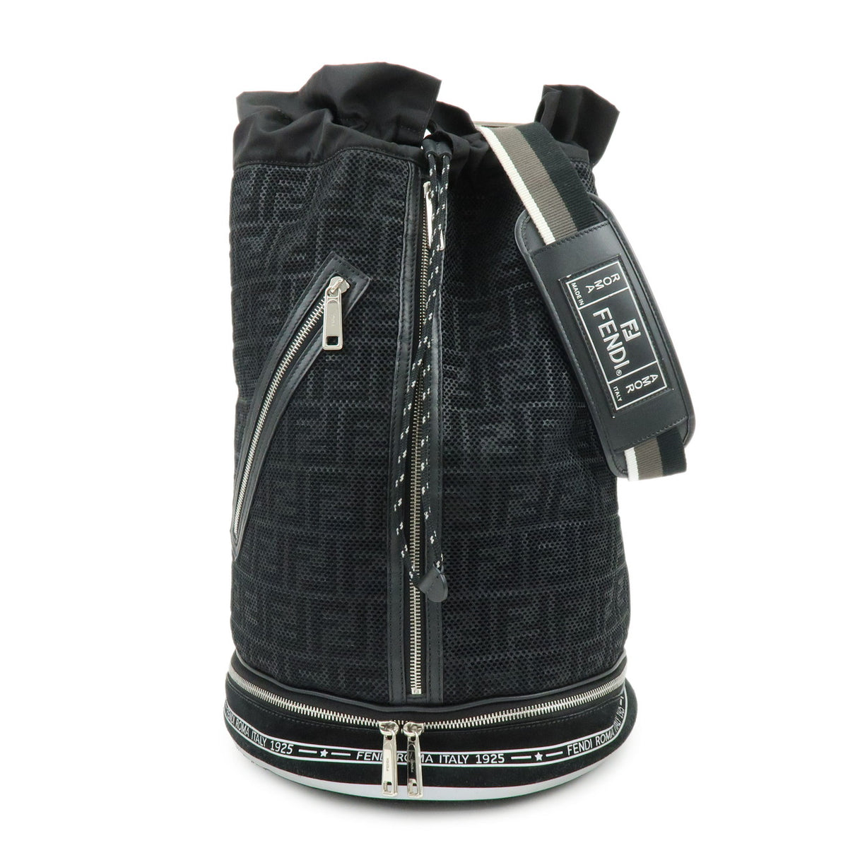 FENDI Zucca Mesh Leather Suede 2Way Bag Hand Shoulder Bag Black 7VA451