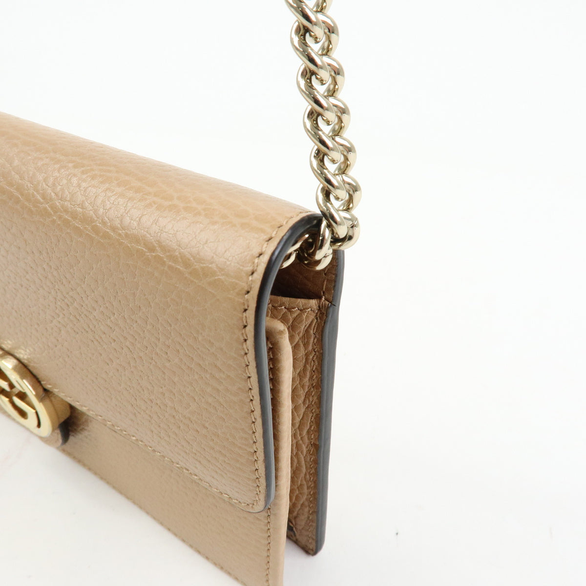 GUCCI Interlocking G Leather Chain Wallet Shoulder Bag Beige 510314