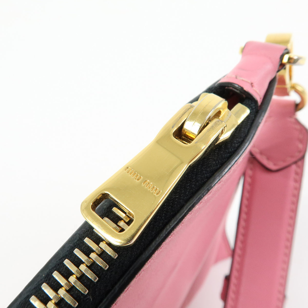 MIU MIU Logo Soft Calf Leather Clutch Bag Flat Pouch Pink 5N1890