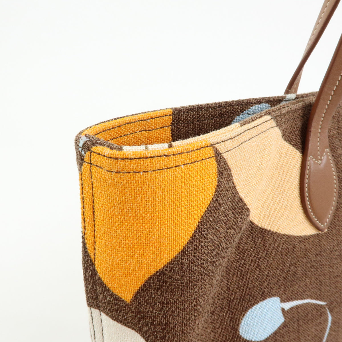 MIU MIU Logo Canvas Leather Tote Shoulder Bag Flower Brown 5BG126