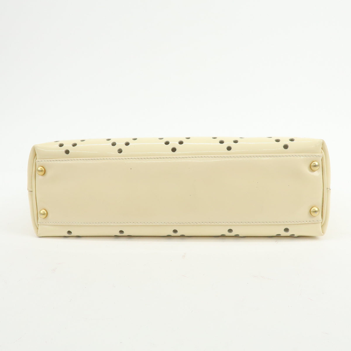 CHANEL COCO Mark Perforated Patent Leather Chain Shoulder Bag Ivory