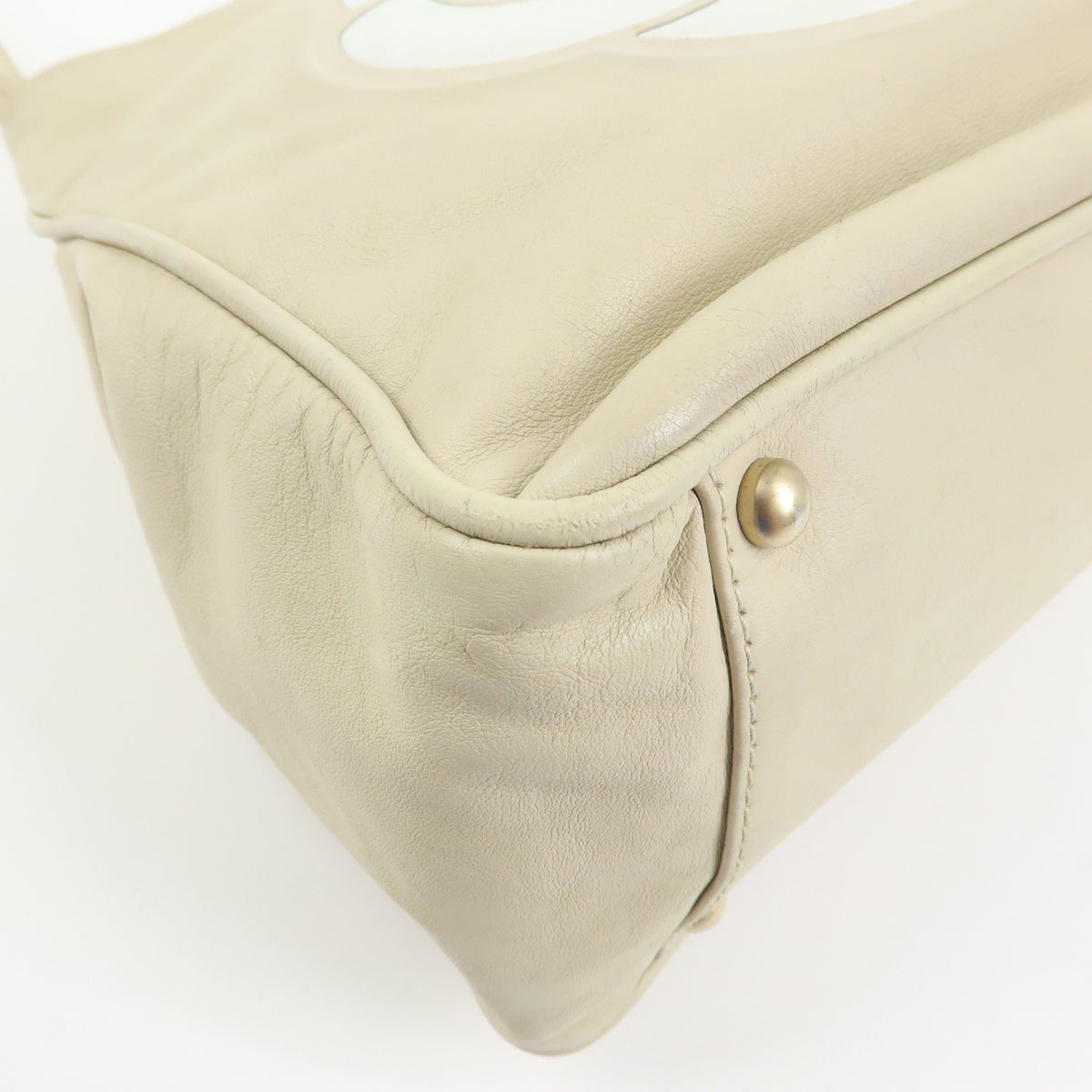 CHANEL Logo Camellia Leather Tote Bag Shoulder Bag Beige A20856