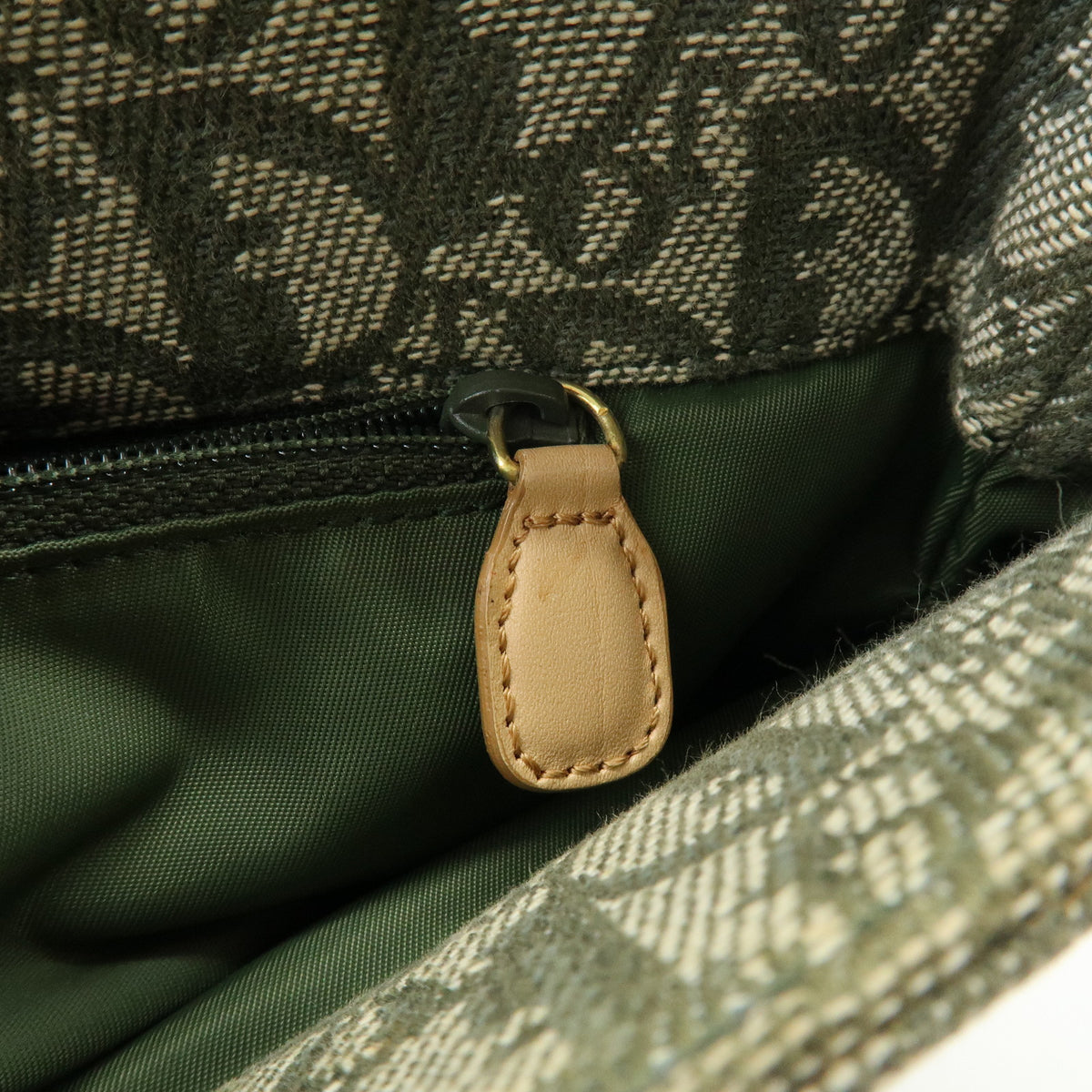 Christian Dior Trotter Jacquard Canvas Leather Hand Bag Tote Bag Green