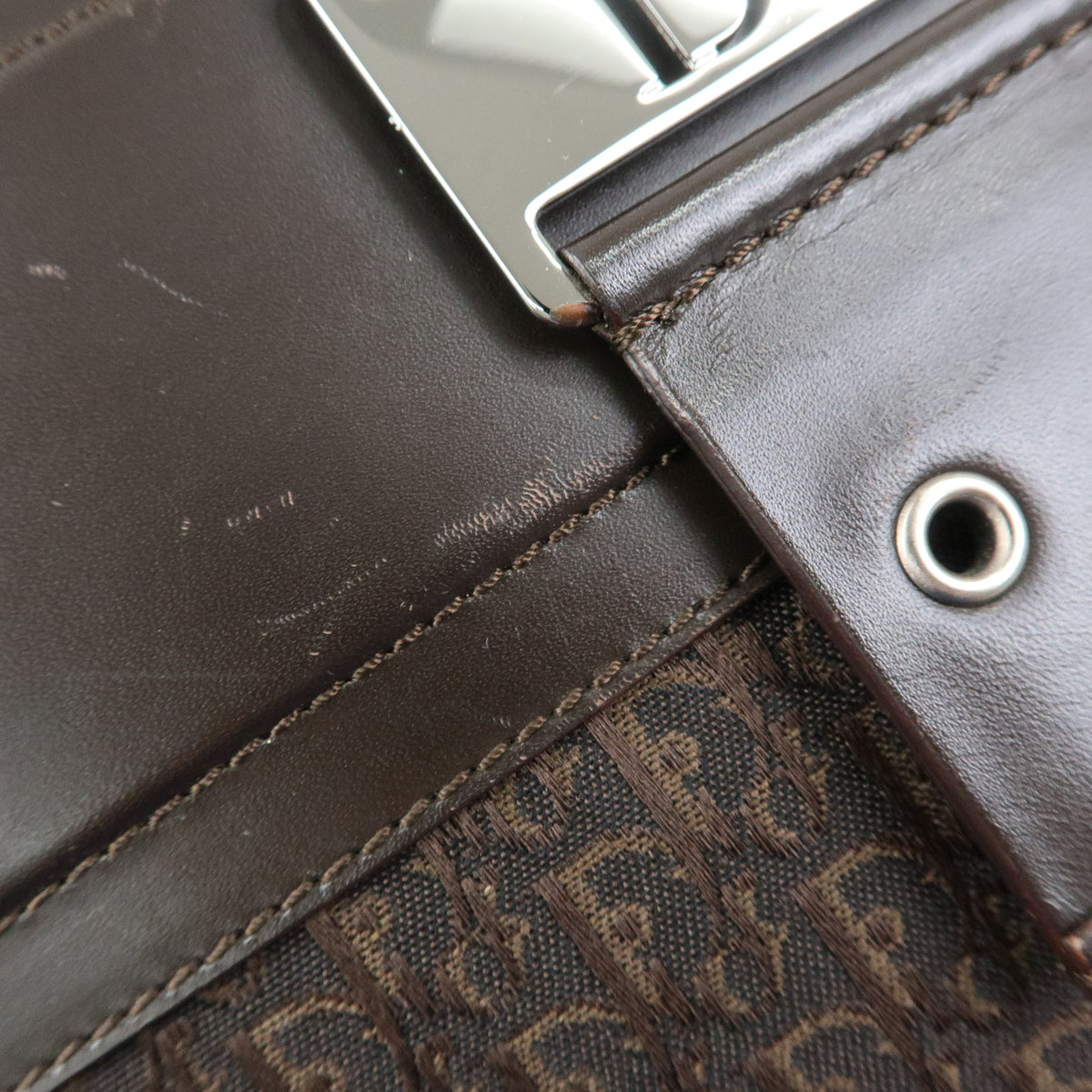 Christian Dior Trotter Street Chic Canvas Leather Hand Bag Brown