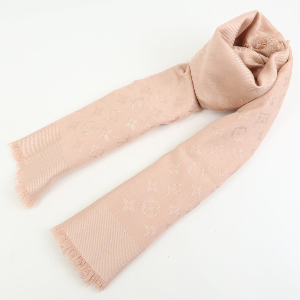 Louis Vuitton Monogram Silk Wool Shawl Scarf Rose Pink M72046