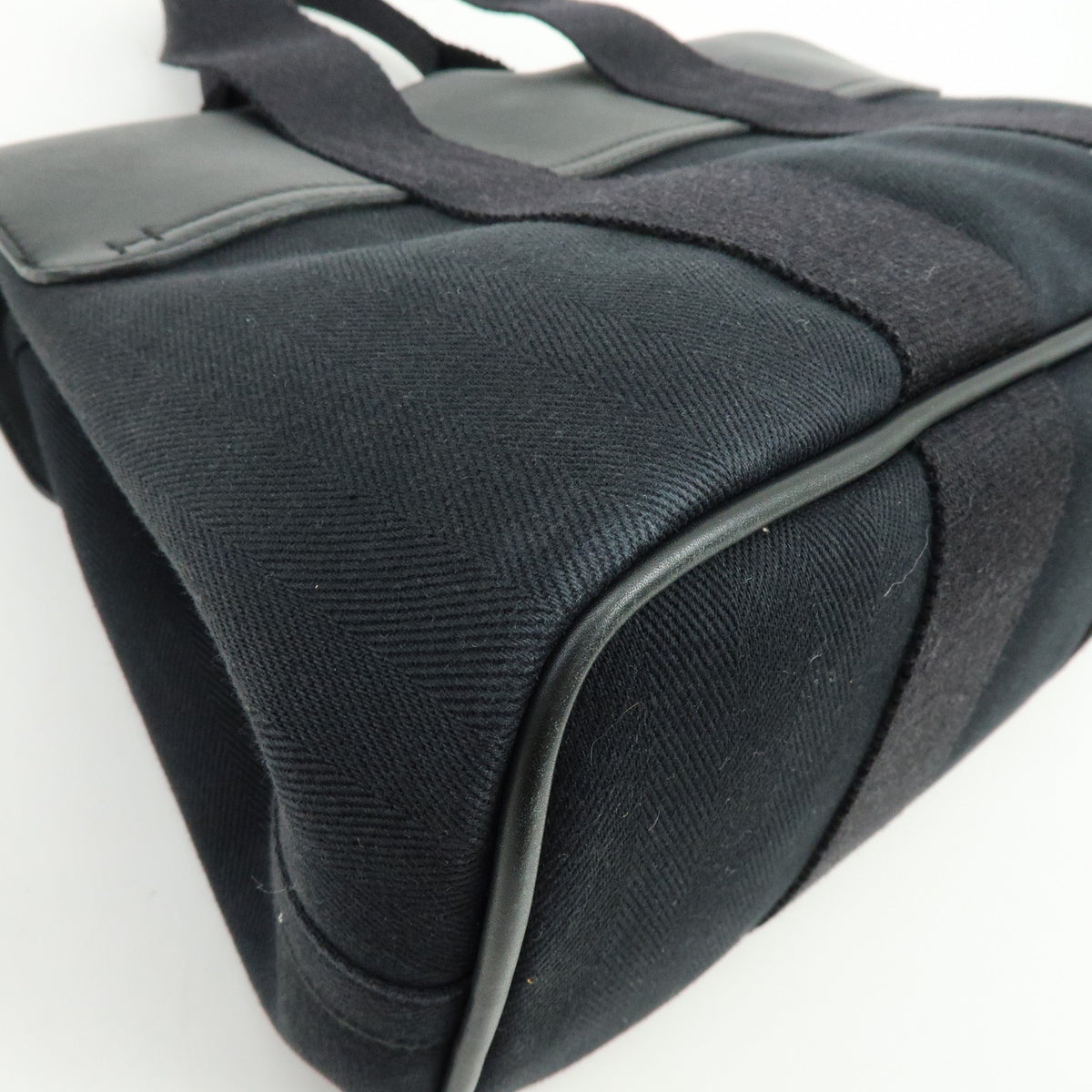 HERMES Toile Chevron Valparaiso PM Tote Bag Hand Bag Black