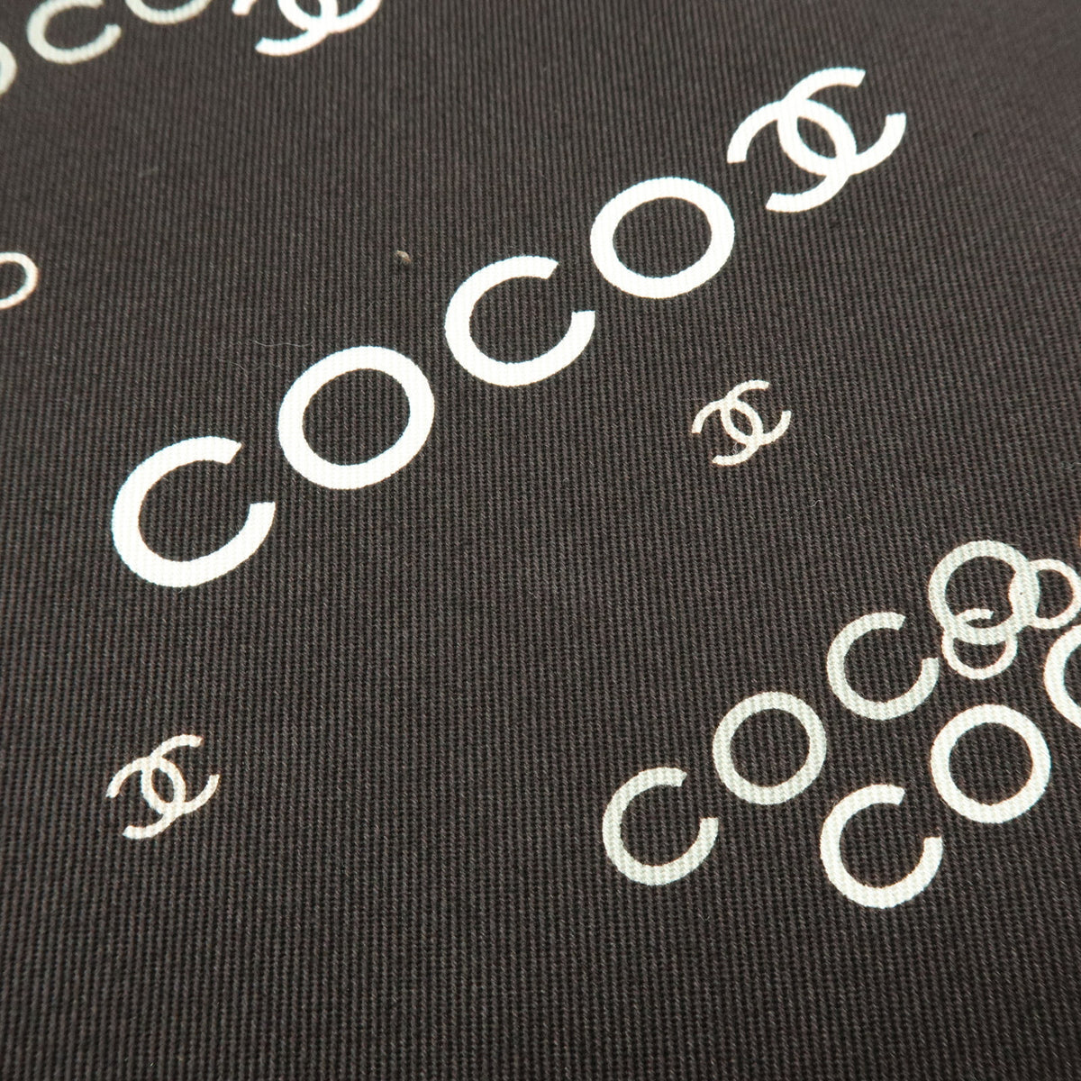 CHANEL COCO Mark Flat Shopper Canvas Leather Chain Tote Bag Black White