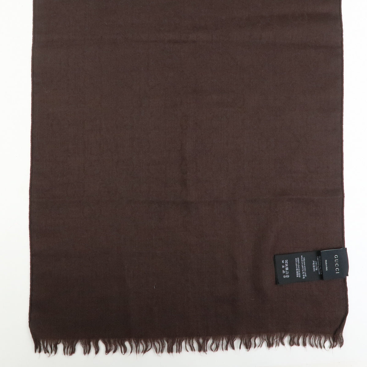 GUCCI GG Monogram Wool Silk Scarf Shawl Brown Black 542984