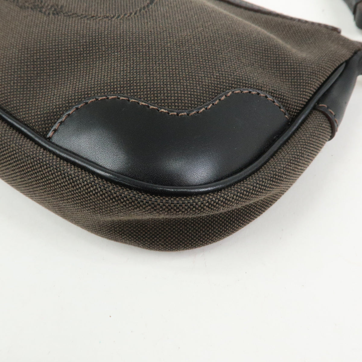 PRADA Logo Jacquard Leather Shoulder Bag Hand Bag Dark Brown