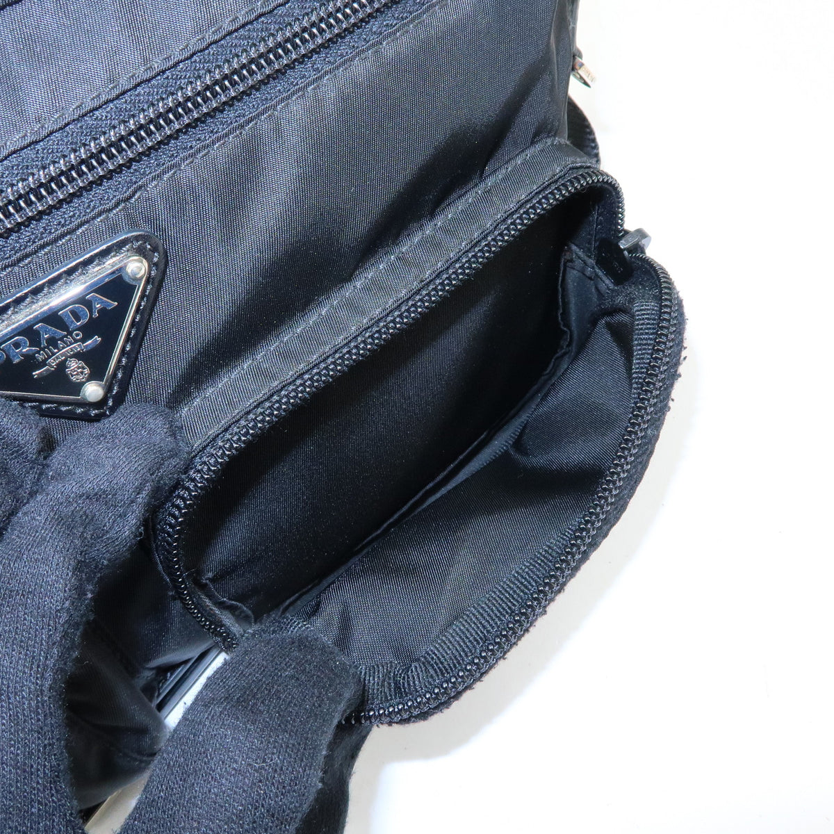 PRADA Triangle Logo Nylon Leather Waist Bag Body Bag Black BM0008