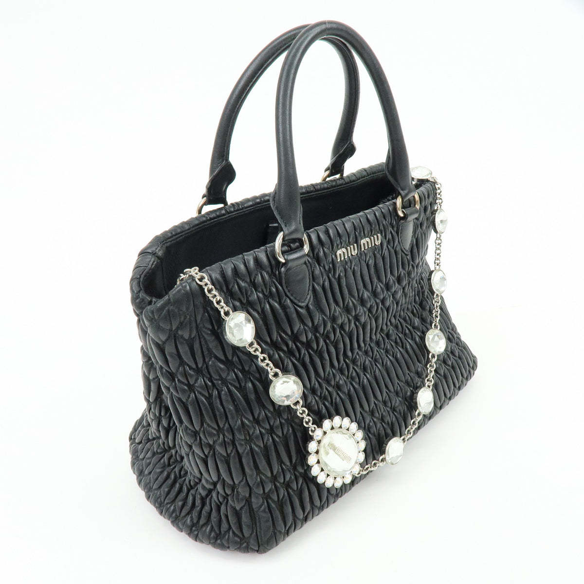 MIU MIU Matelasse Leataher 2Way Bag Hand Bag Shoulder Bag Black