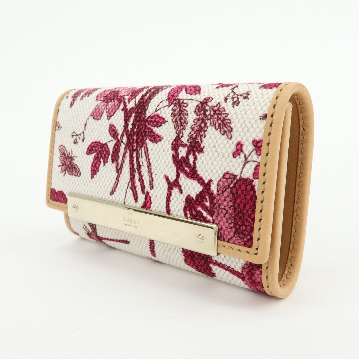 GUCCI Flora Canvas Leather 6 Ring Key Case Flower White Pink 127048