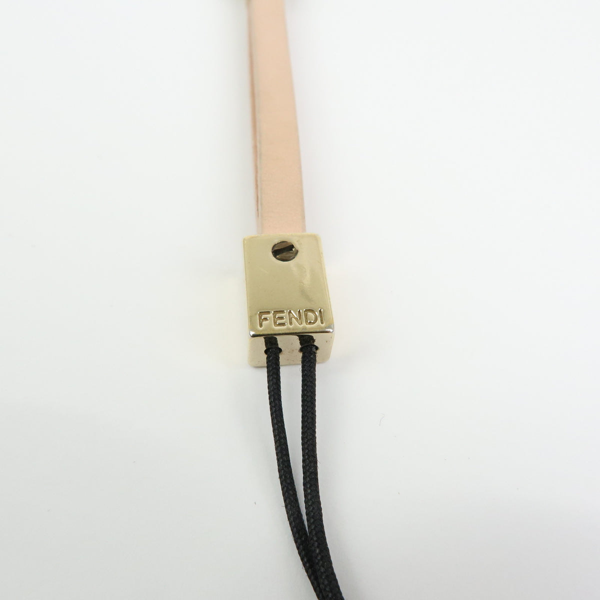 FENDI Logo Leather Metal Phone Strap Charm Bag Charm Beige Gold