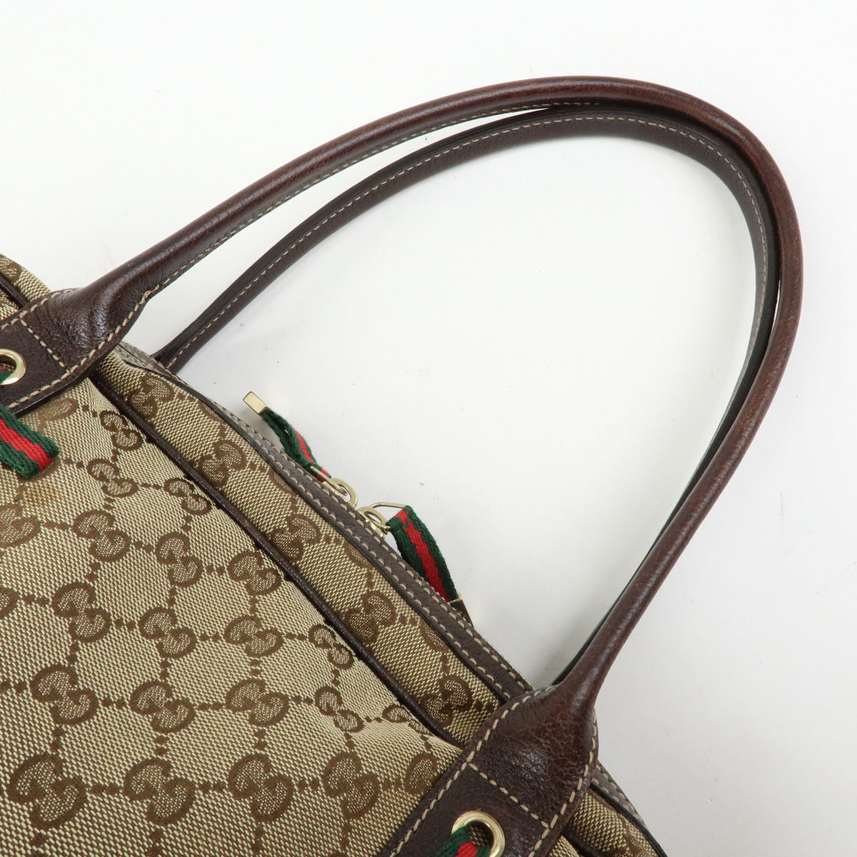 GUCCI Princy Sherry GG Canvas Leather Boston Bag Beige Brown 161720