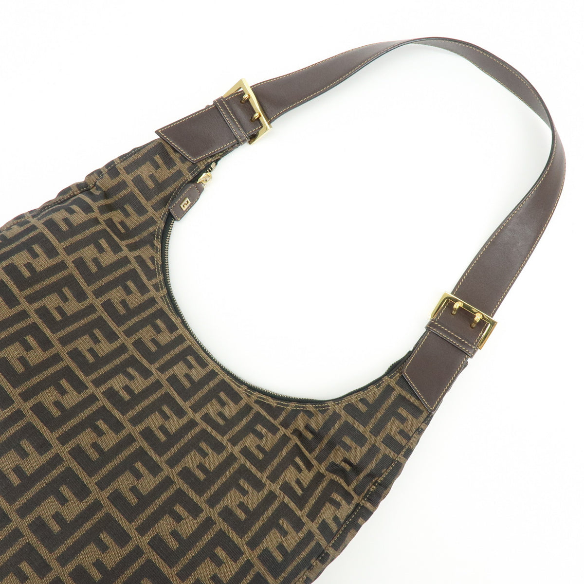 FENDI Zucca Canvas Leather Shoulder Bag Hand Bag Brown