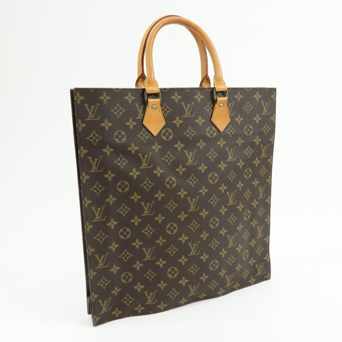 Louis Vuitton Monogram Sac Plat Leather Tote Bag Hand Bag Brown M51140