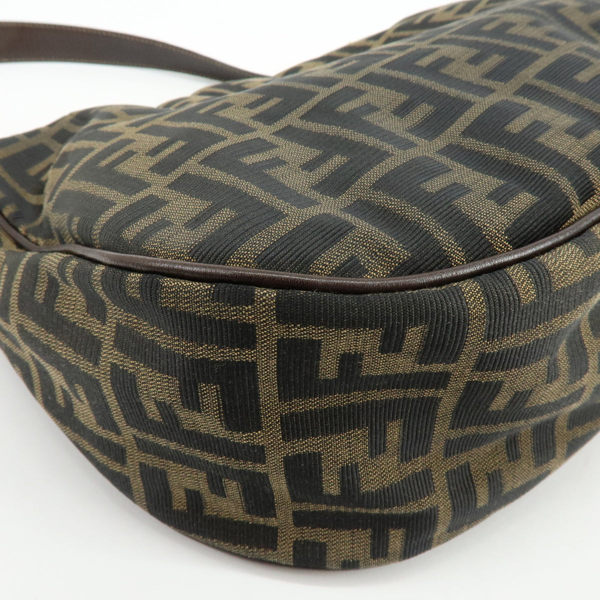 FENDI Zucca Jacquard Canvas Leather Shoulder Bag Hand Bag Brown