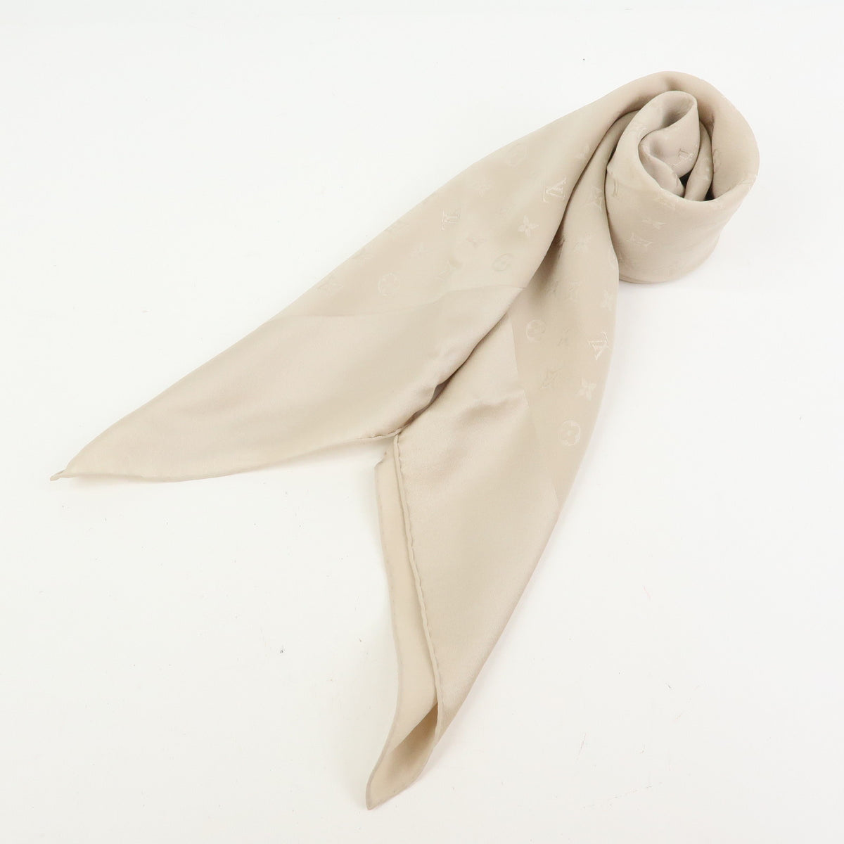 Louis Vuitton Monogram Carre Monaco Silk 100% Scarf Beige M71146