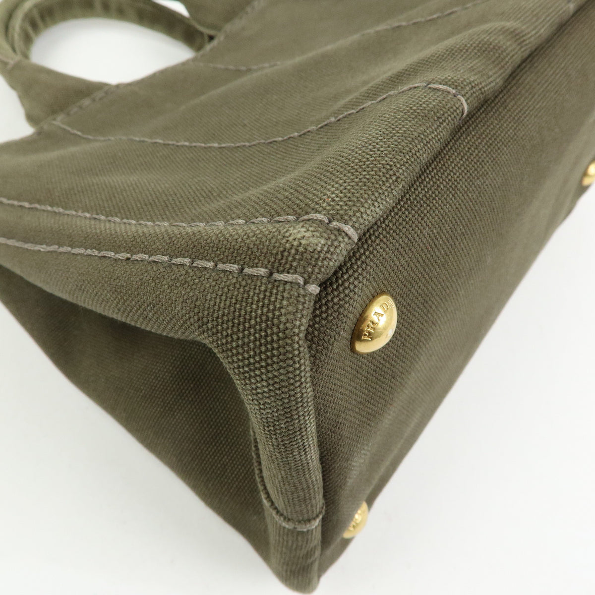 PRADA Triangle Logo Canapa Mini Canvas Tote Bag Hand Bag Khaki BN2439