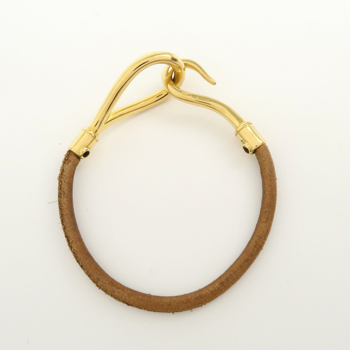 HERMES Jumbo Choker Leather Bracelet Brown Gold