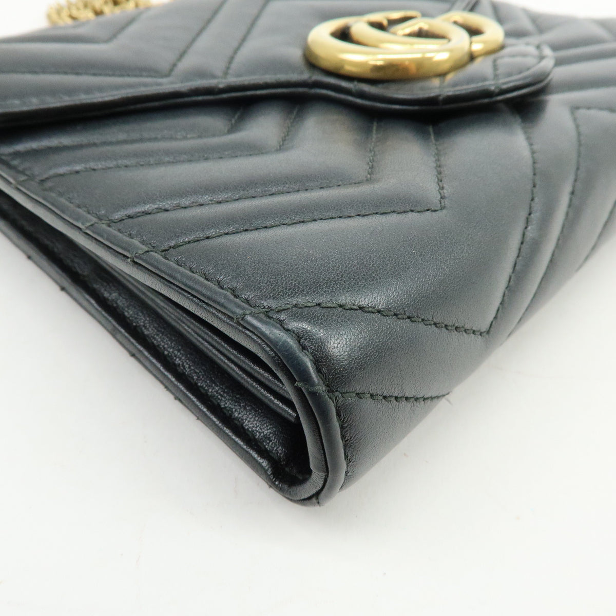 GUCCI GG Marmont Double G Leather Chain Shoulder Bag Black 474575
