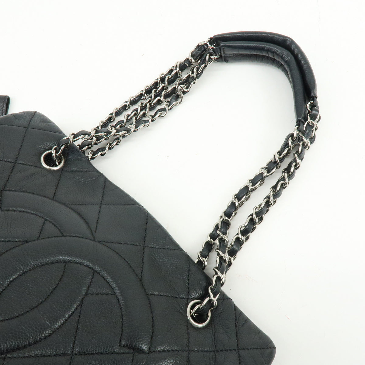 CHANEL Matelasse COCO Mark Caviarskin Chain Shoulder Bag Tote Bag Black
