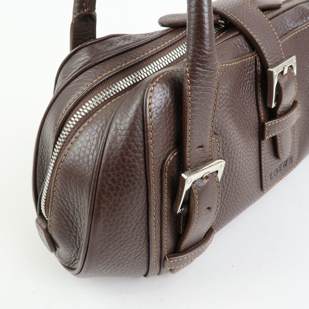 LOEWE Senda Leather Hand Bag Dark Brown