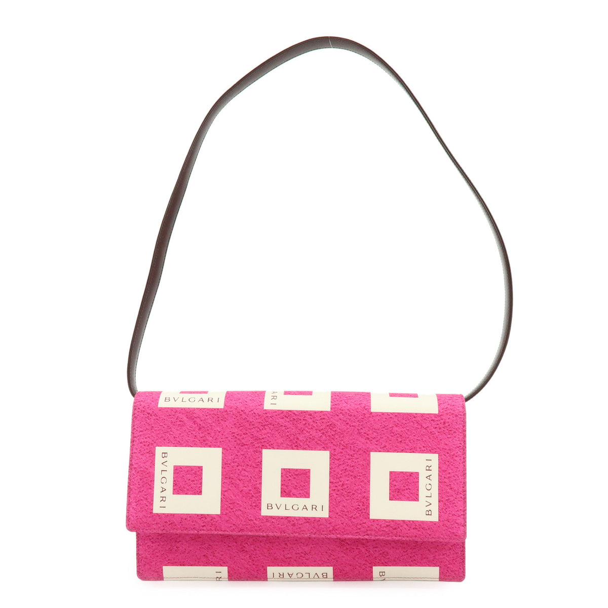 BVLGARI Square Logo Nylon Leather 3Way Clutch Bag Shoulder Bag Pink