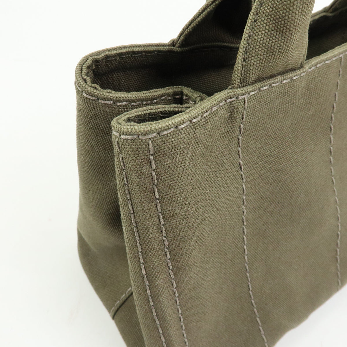 PRADA Triangle Logo Canapa Mini Canvas Tote Bag Hand Bag Khaki BN2439