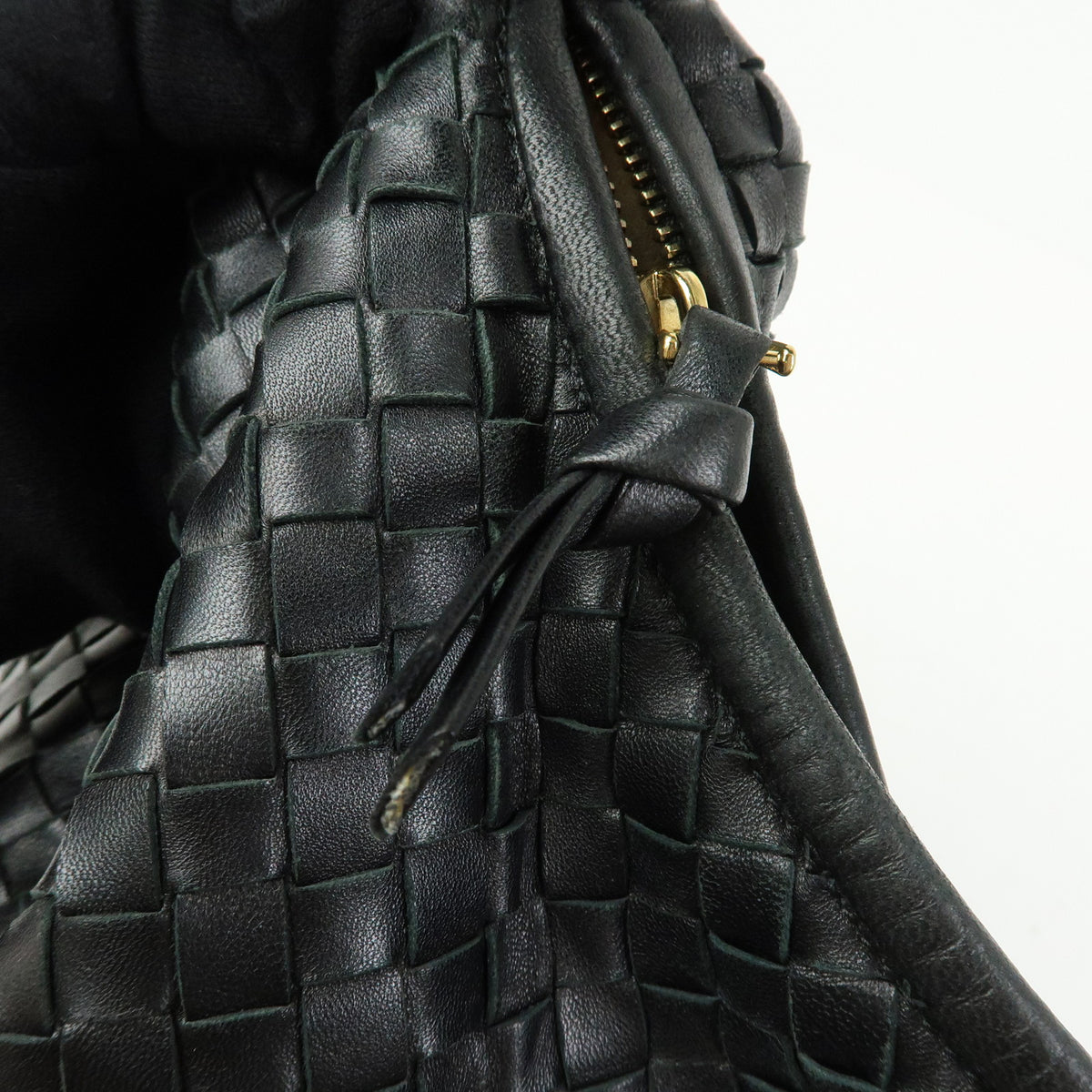 BOTTEGA VENETA Hobo Intrecciato Leather Shoulder Bag Black 115653
