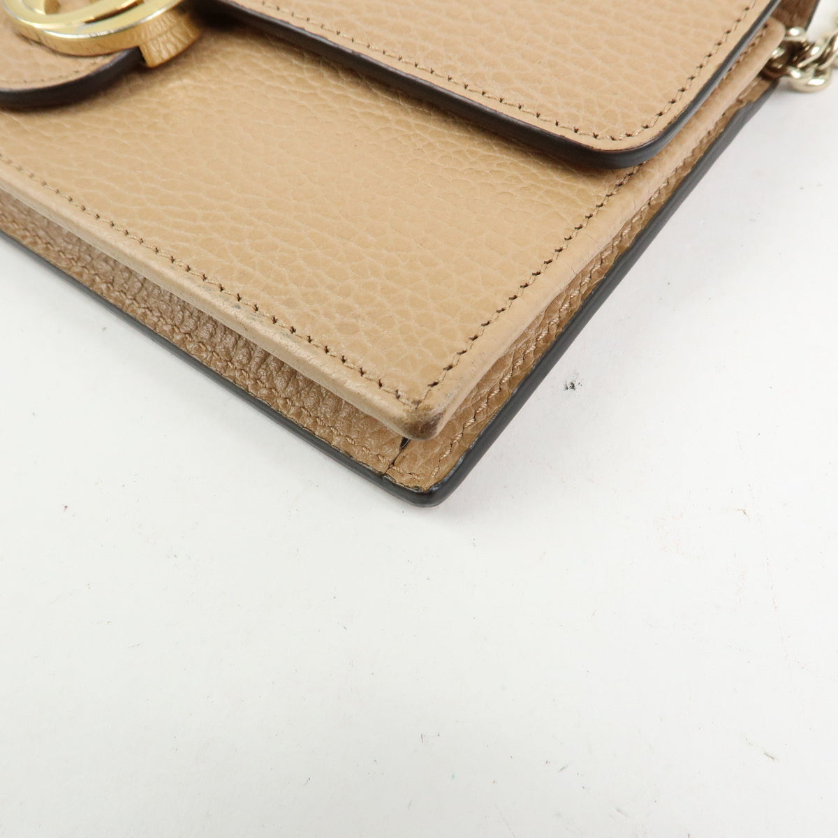 GUCCI Interlocking G Leather Chain Wallet Shoulder Bag Beige 510314
