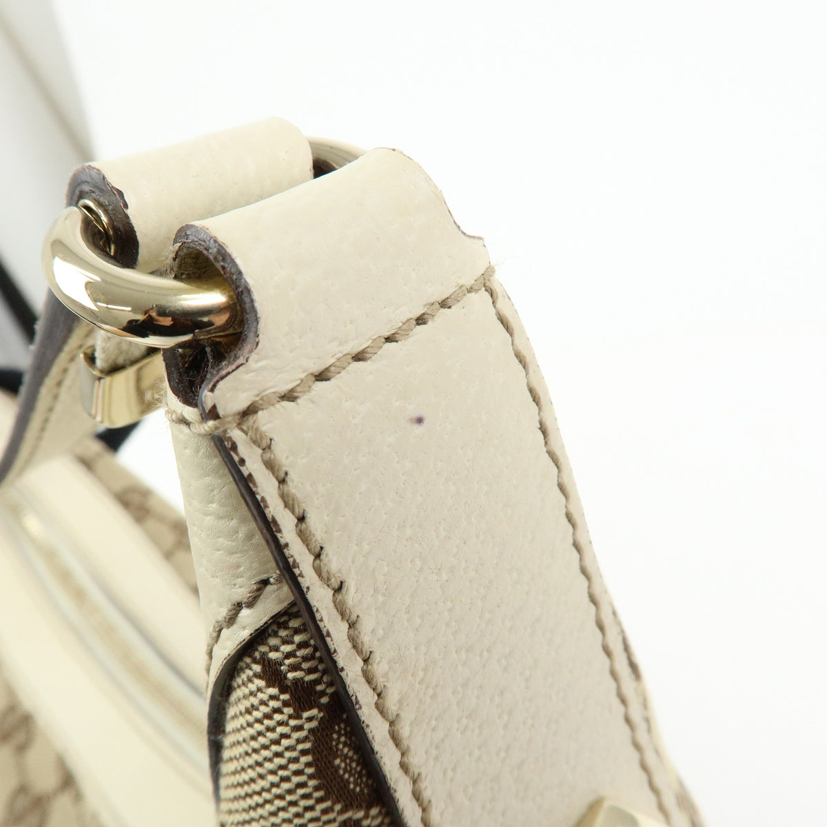 GUCCI GG Canvas Leather Shoulder Bag Hand Bag Beige White 153010