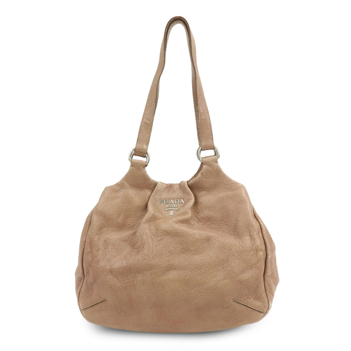 PRADA Logo Leather Shoulder Bag Hand Bag Beige