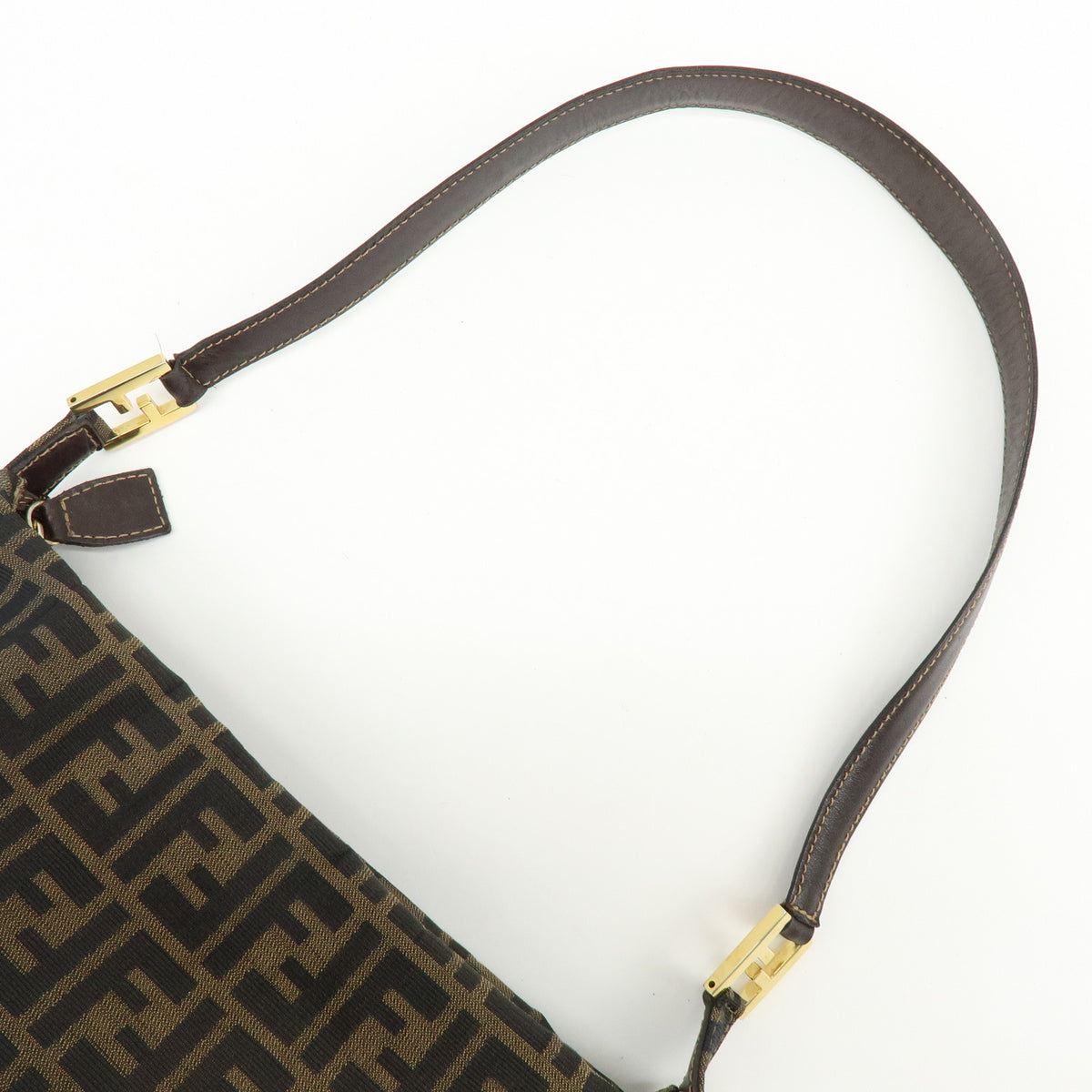 FENDI Zucca Jacquard Canvas Leather Shoulder Bag Hand Bag Brown