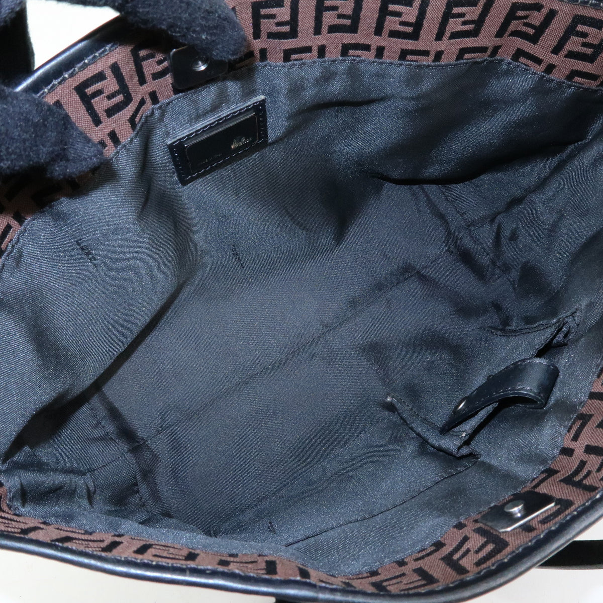 FENDI Zucchino Canvas Leather Tote Bag Hand Bag Brown Black 8BH075