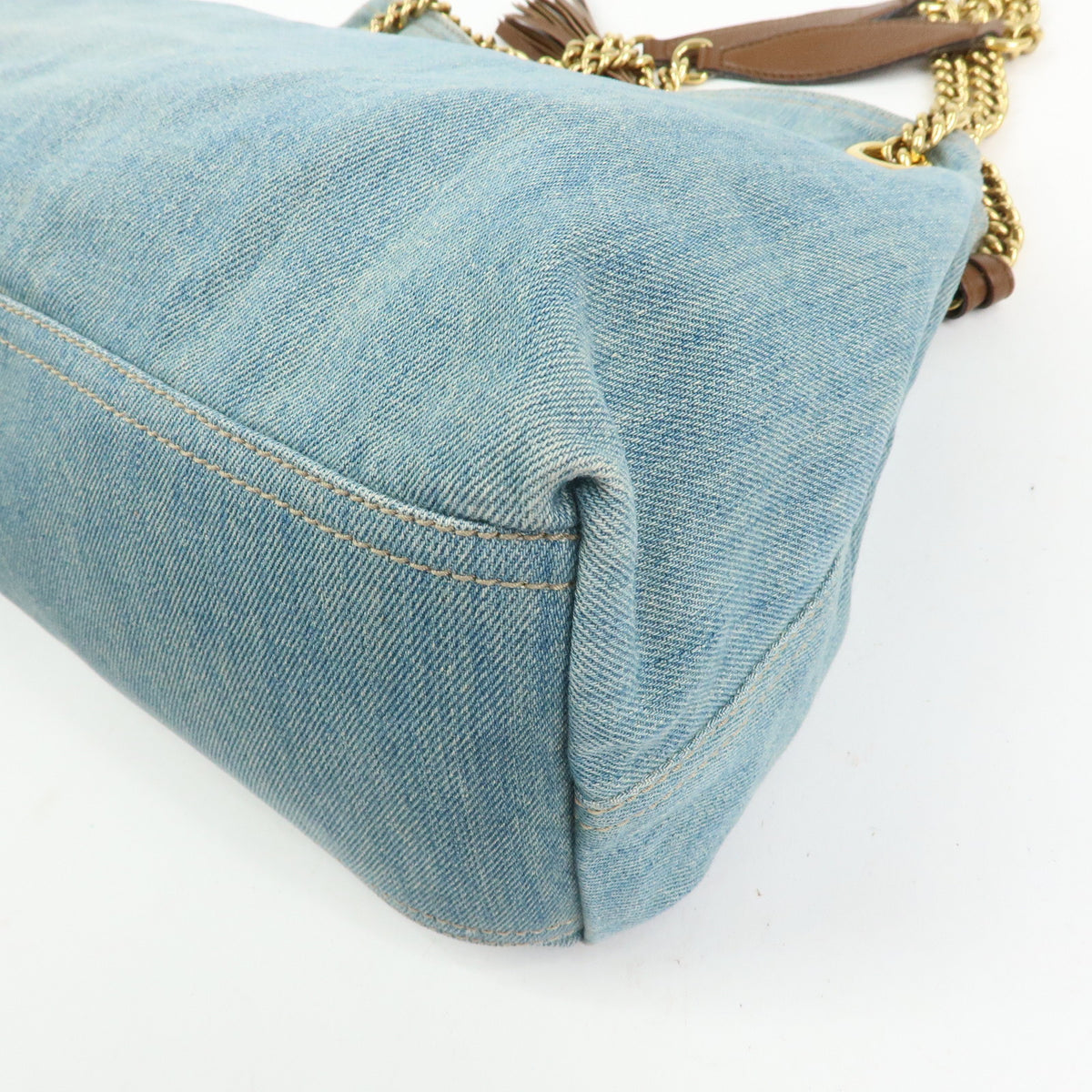 GUCCI SOHO Interlocking G Denim Leather Chain Shoulder Bag Blue 308982