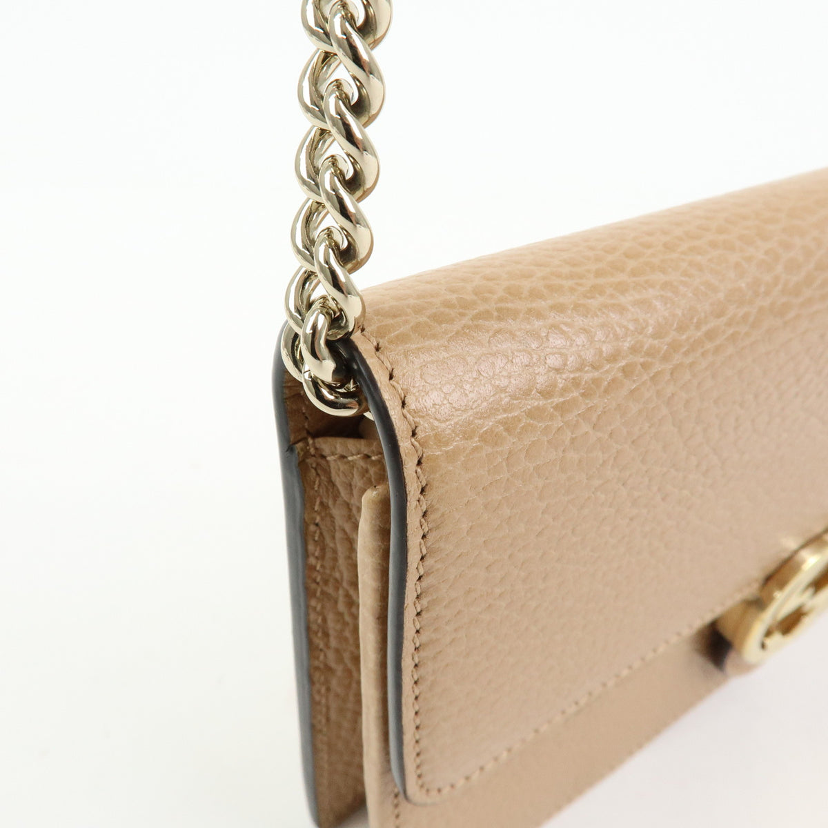 GUCCI Interlocking G Leather Chain Wallet Shoulder Bag Beige 510314