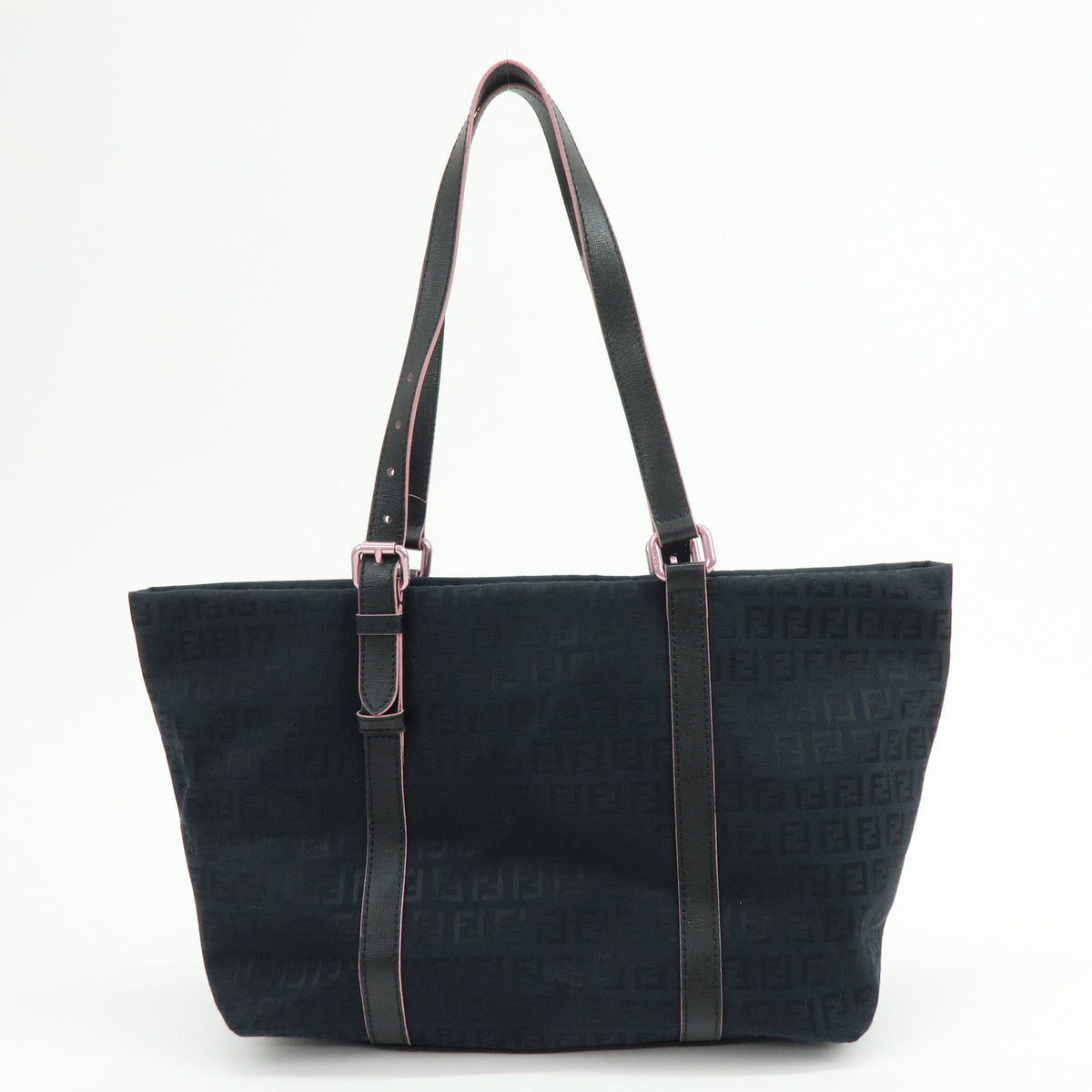FENDI Zucchino Canvas Leather Tote Bag Shoulder Bag Black 8BH215