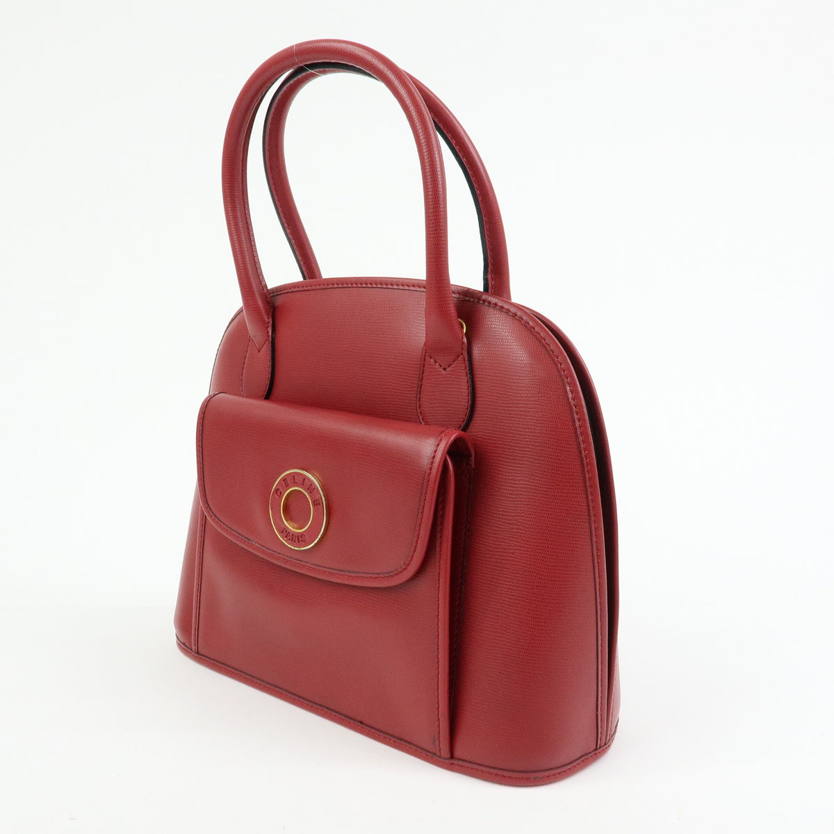CELINE Circle Logo Leather Dome Hand Bag Red