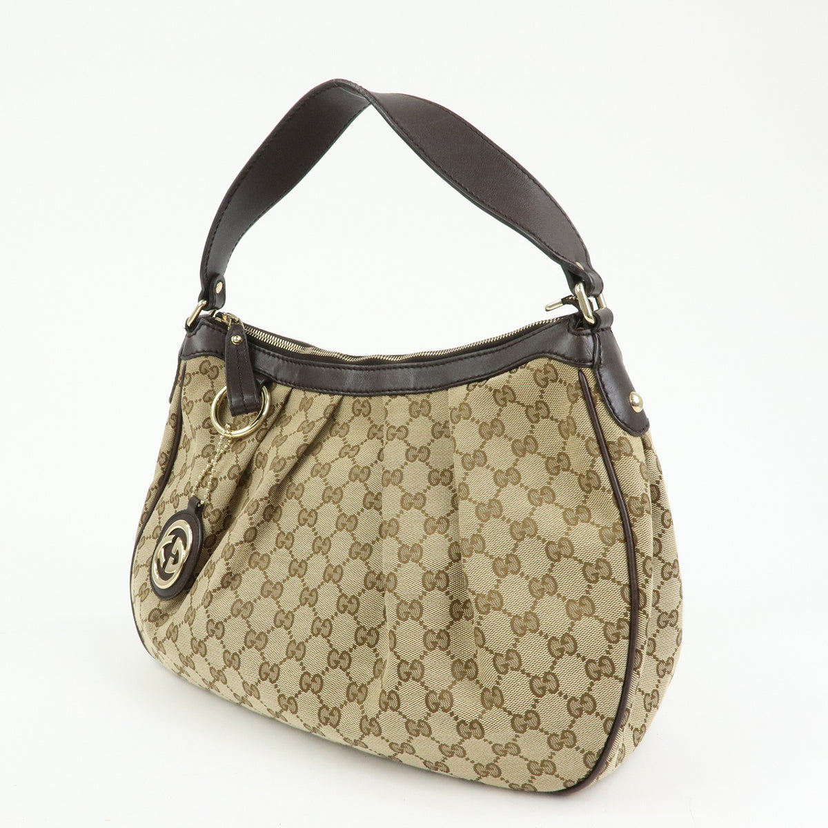 GUCCI Sukey Interlocking G GG Canvas Shoulder Bag Beige Brown 232955