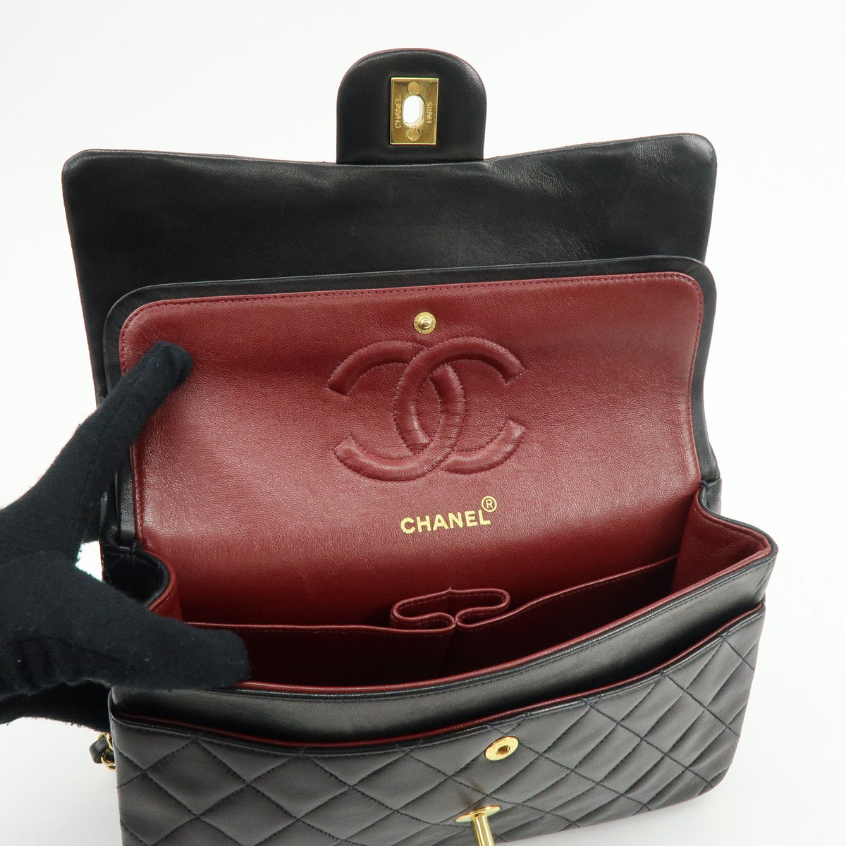 CHANEL Matelasse 25 Double Flap Chain Shoulder Bag Black A01112