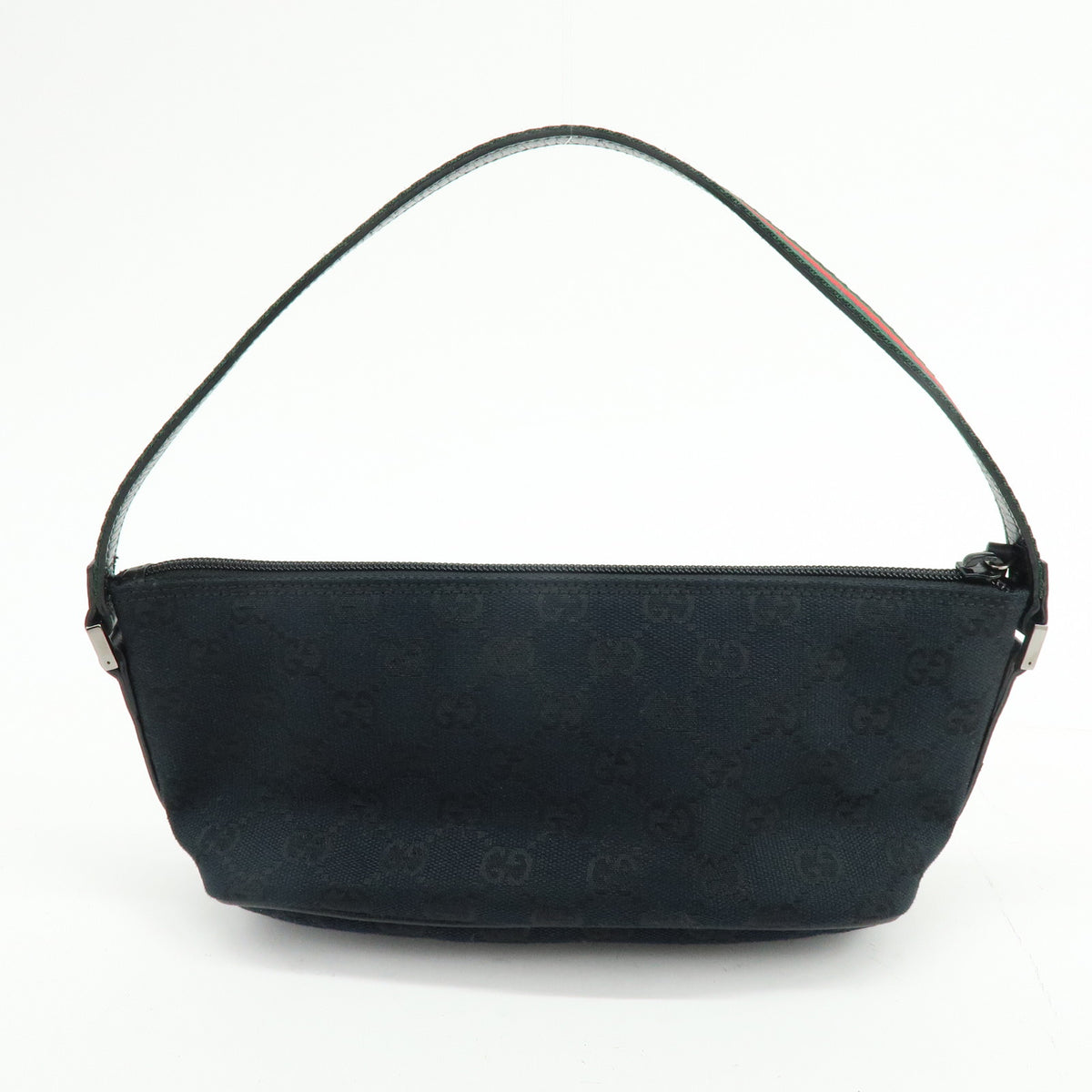 GUCCI Boat Bag Sherry GG Canvas Leather Hand Bag Pouch Black 141809