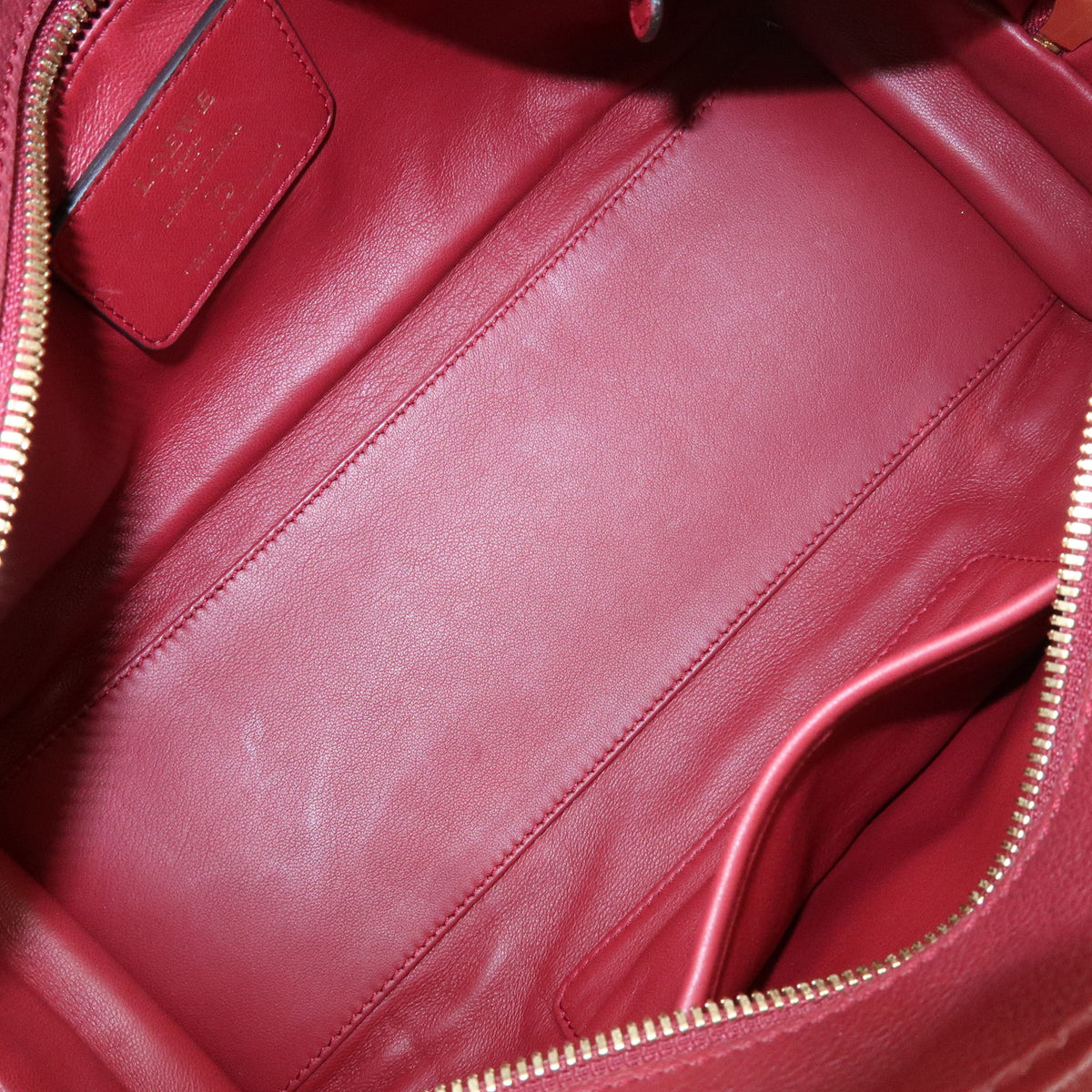 LOEWE Anagram Amazona 28 Leather Hand Bag Boston Bag Wine Red